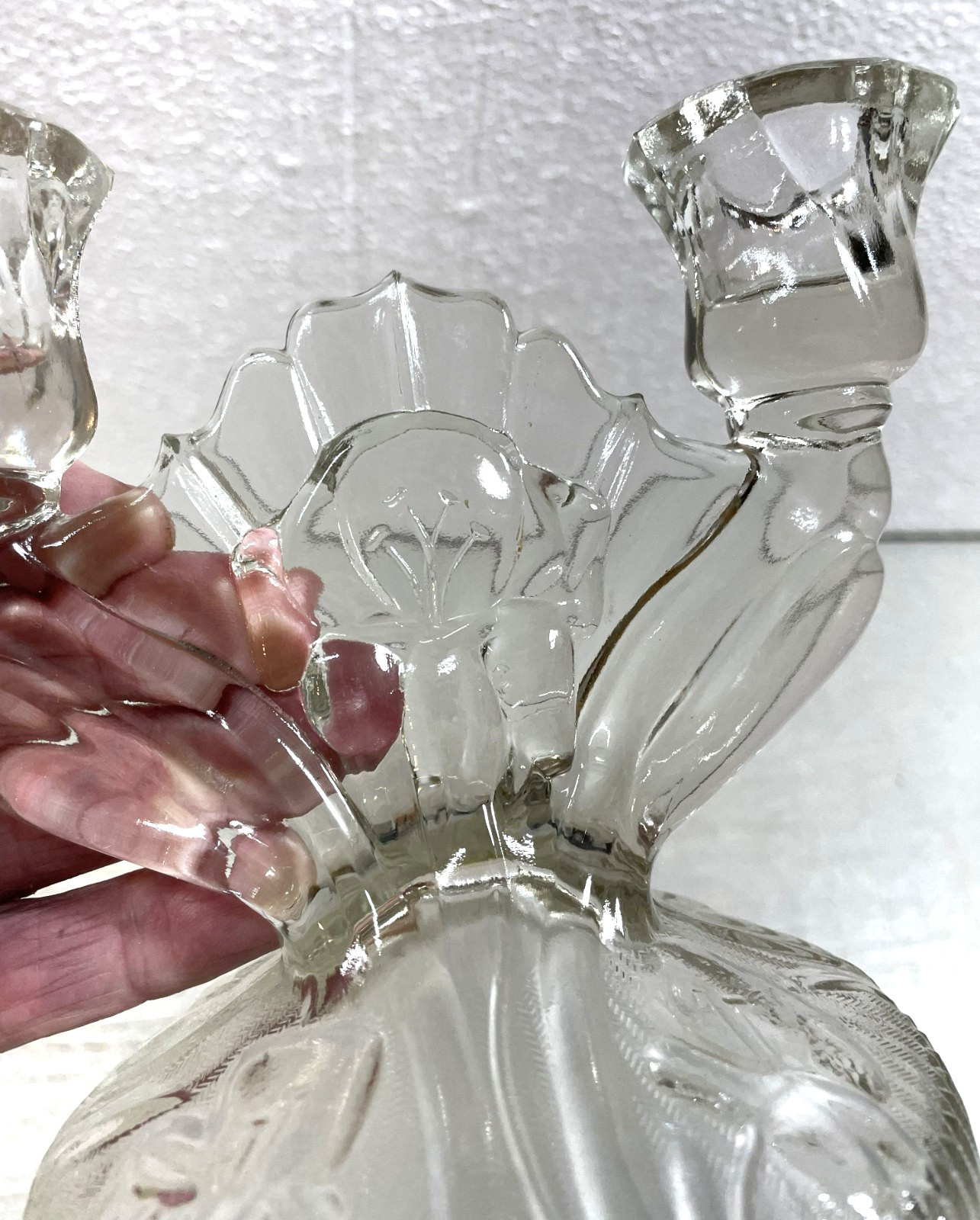 3 THREE Antique JEANNETTE Depression Glass Double Candlestick Iris Clear 1928-32
