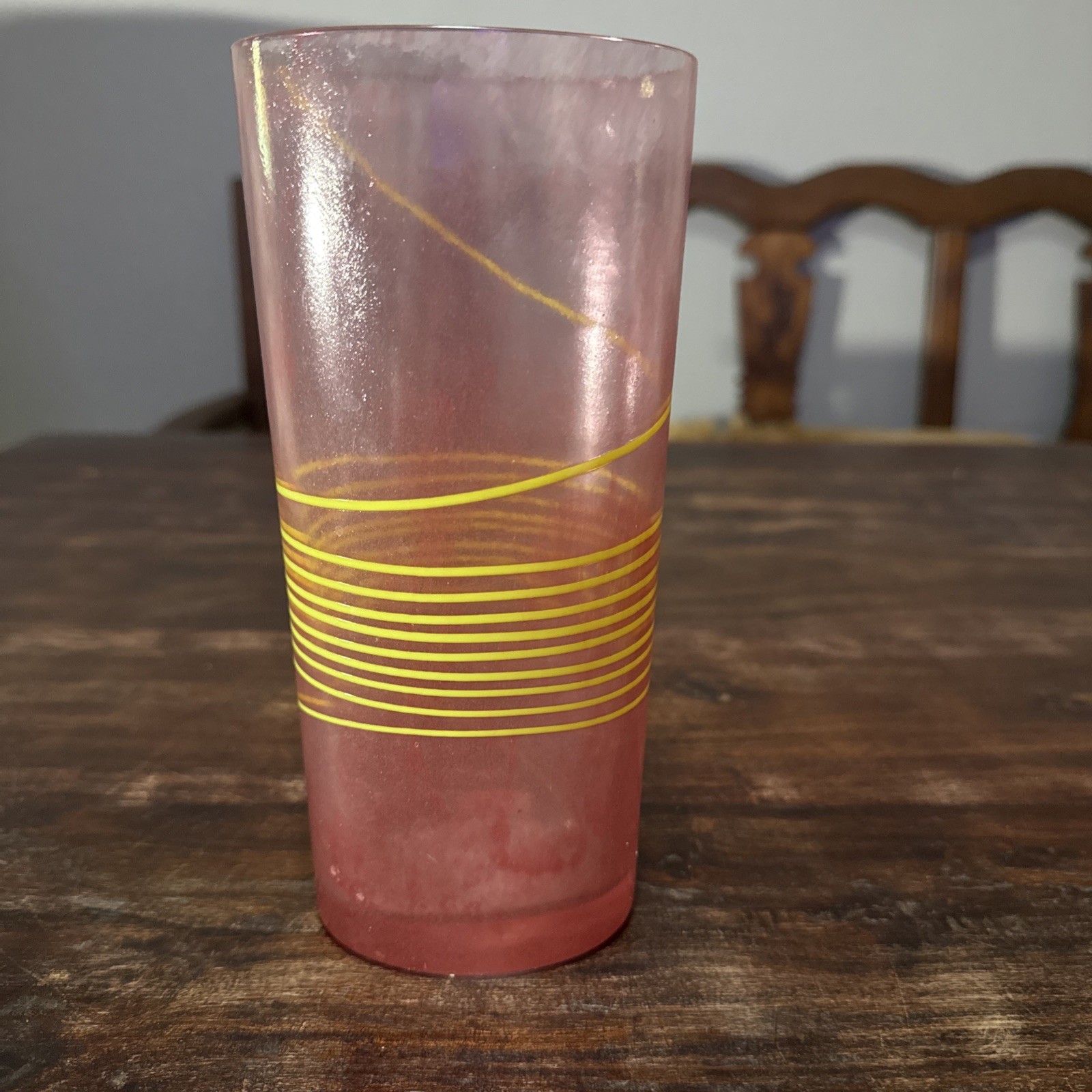 Kosta Boda Bertil Vallien Spiral 8″ Vase Pink & Neon Yellow Swirl Sweden- READ