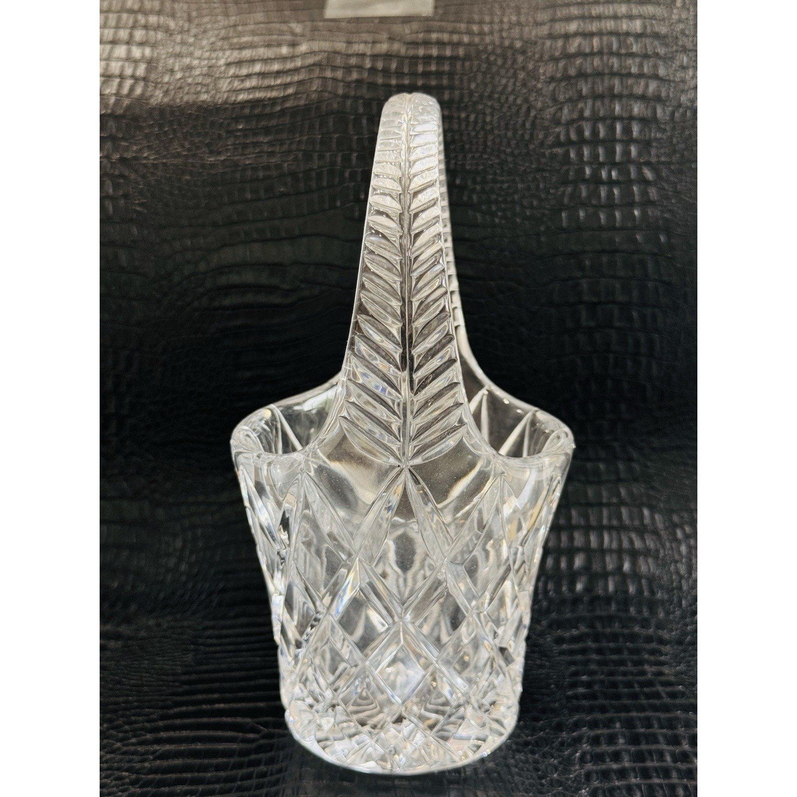 Vintage Heavy Lead Crystal Diamond Cut Basket with Handle