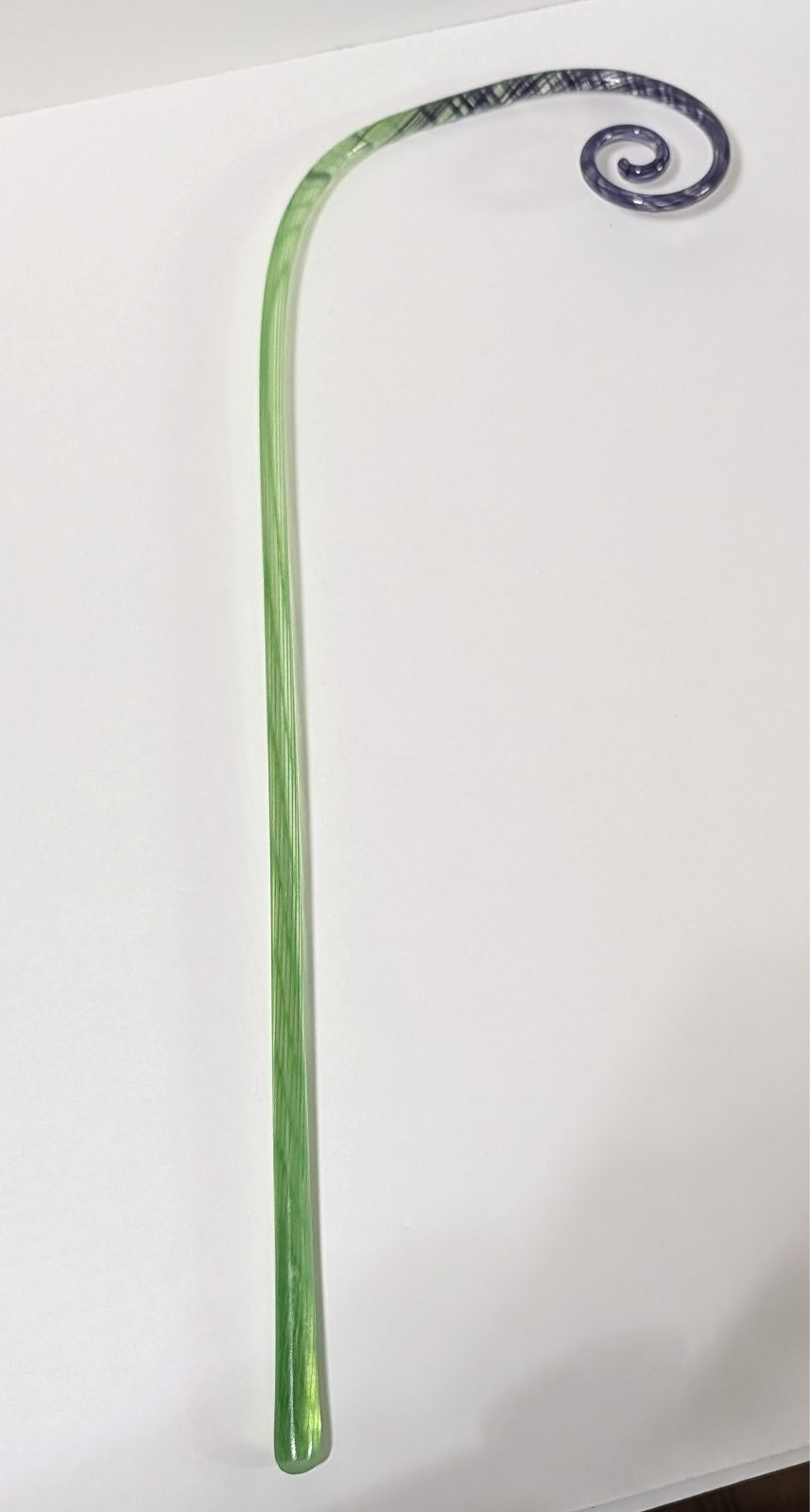 Vintage 20″ Hand-Blown Art Glass Plant Stake Green & Purple Spiral Support