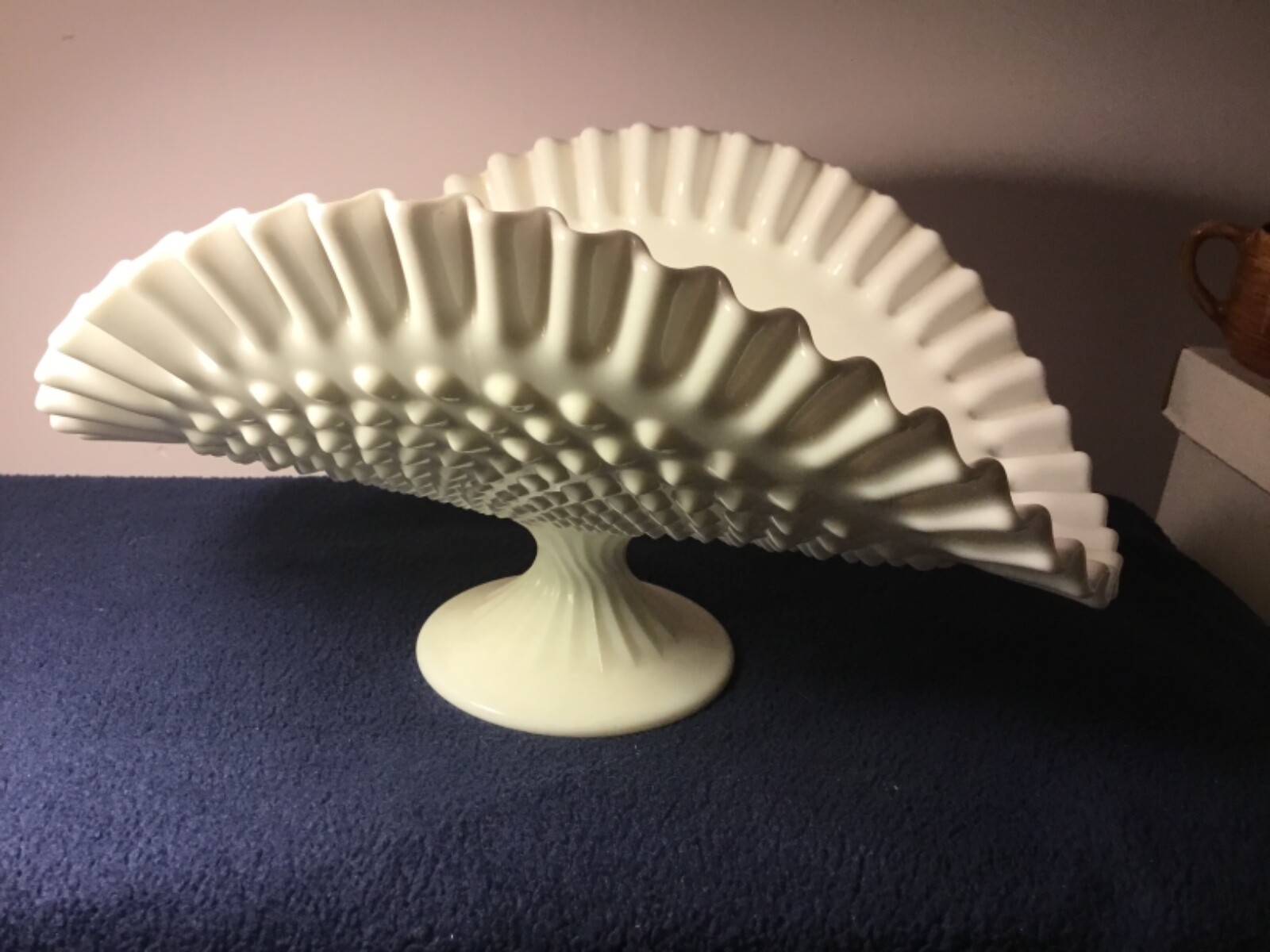 Fenton Milkglass BANANA STAND – 12.75” X 8” X 6.5” tall – Ribbed Base