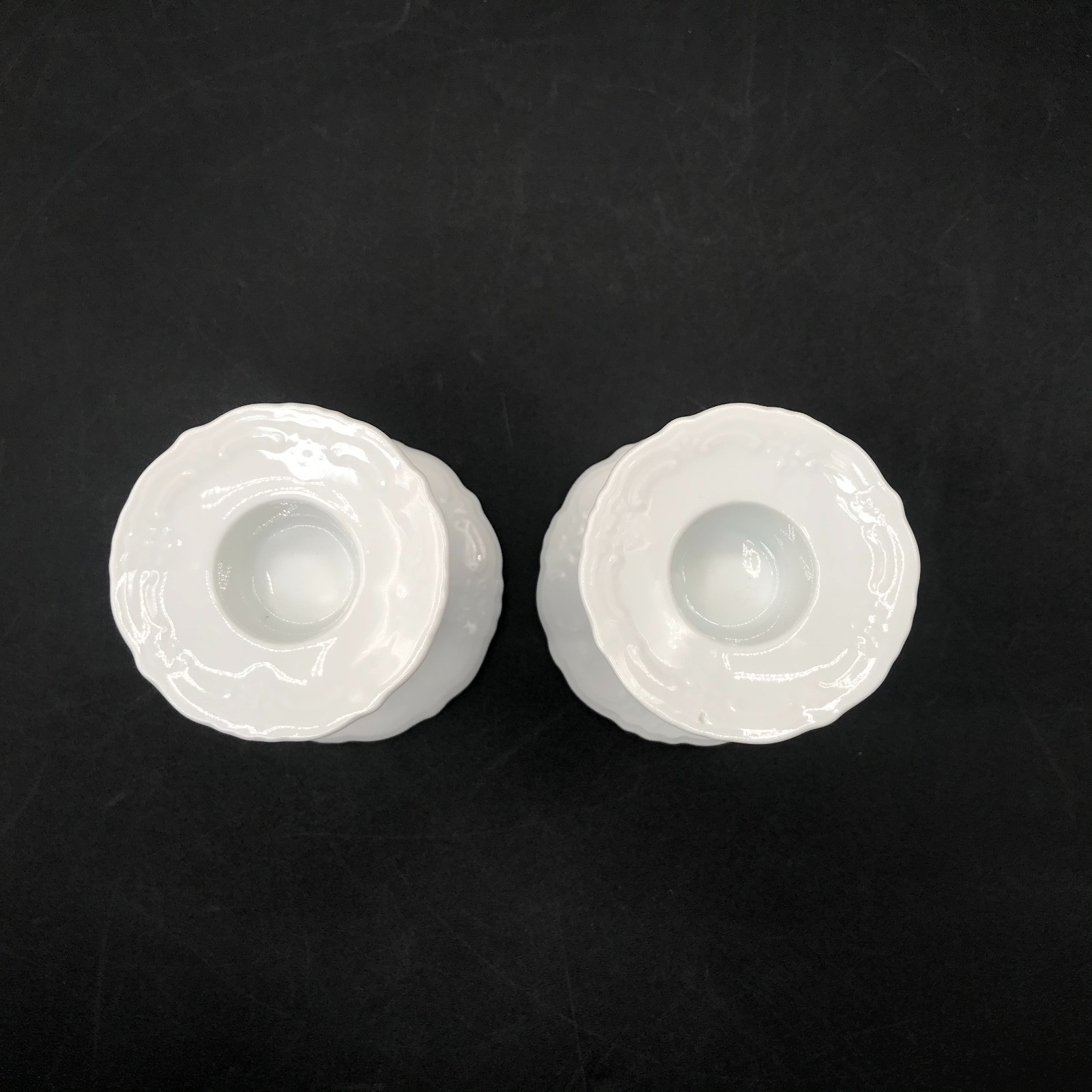 2 Vintage Tirschenreuth Baronesse White Porcelain Candlestick Candle Holders EUC