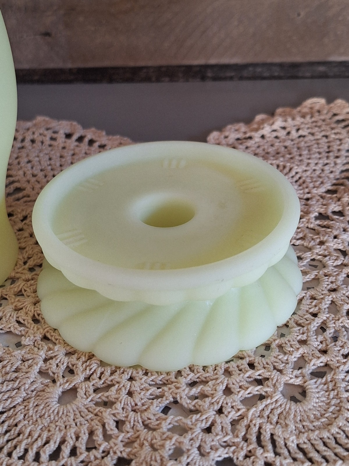 Fenton Custard Uranium Glass Sugared Pink Blossom Two piece Hurricane Lamp