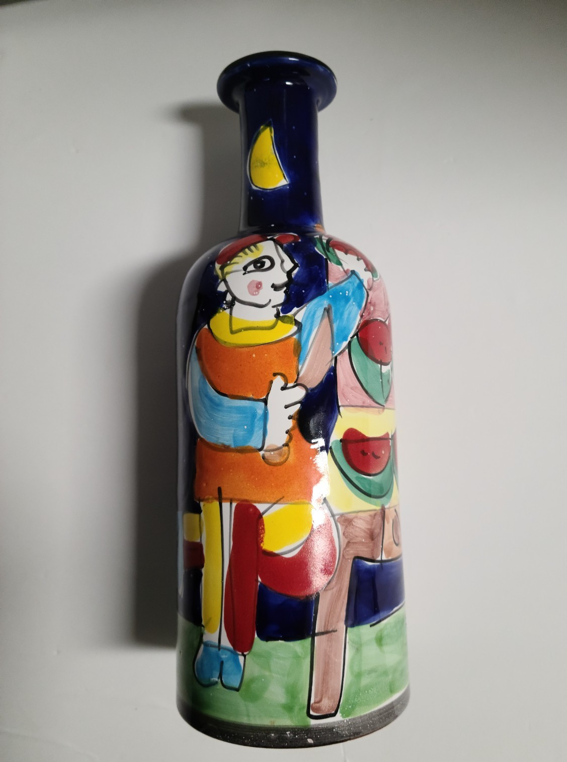 Vtg 1995 The Cellar Italian Pottery Bottle Vase 11.5″ Painted Macys Folk Art
