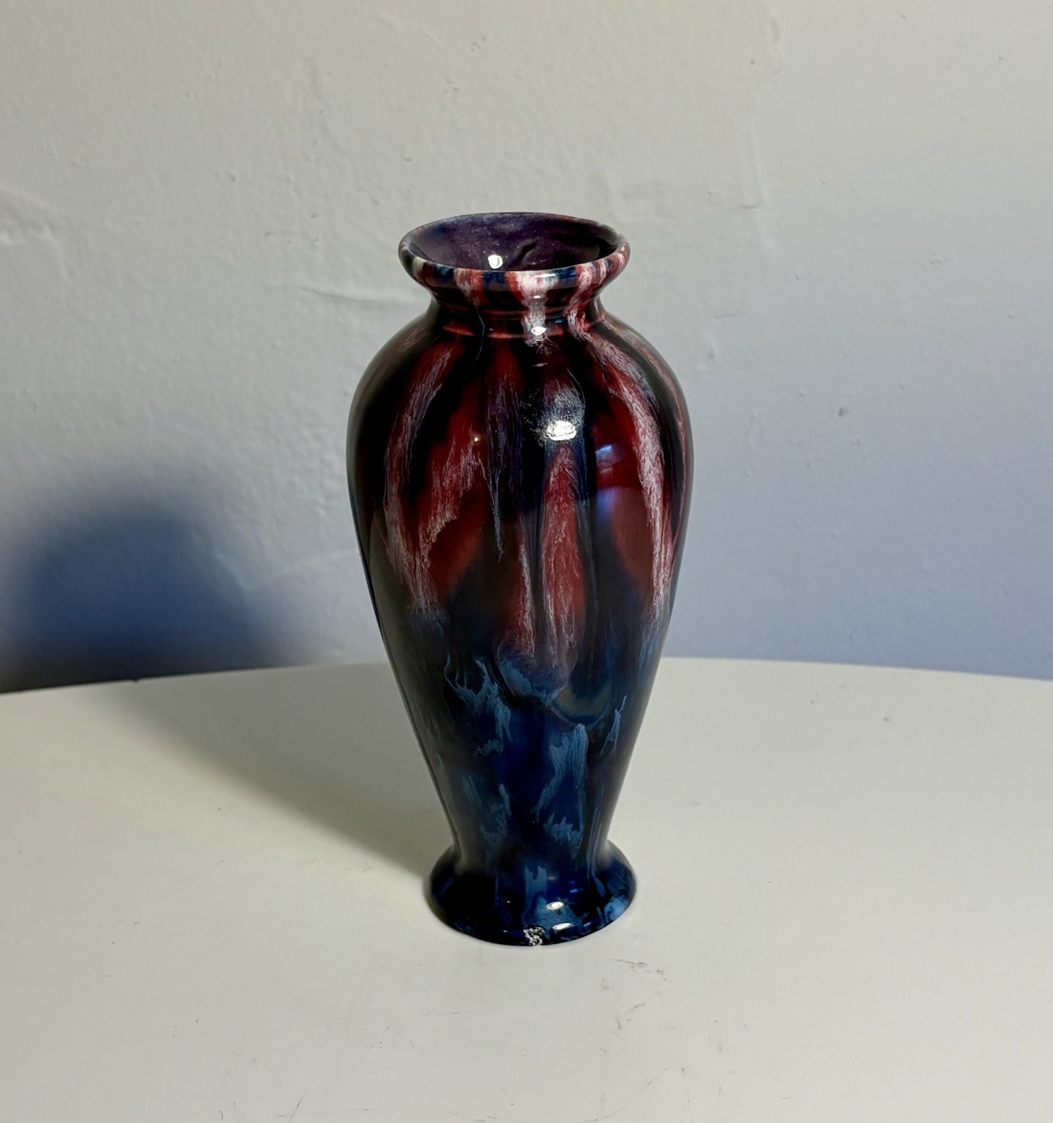 Vintage Drip Glaze Porcelain Vase Blue & Red Made in Czechoslovakia