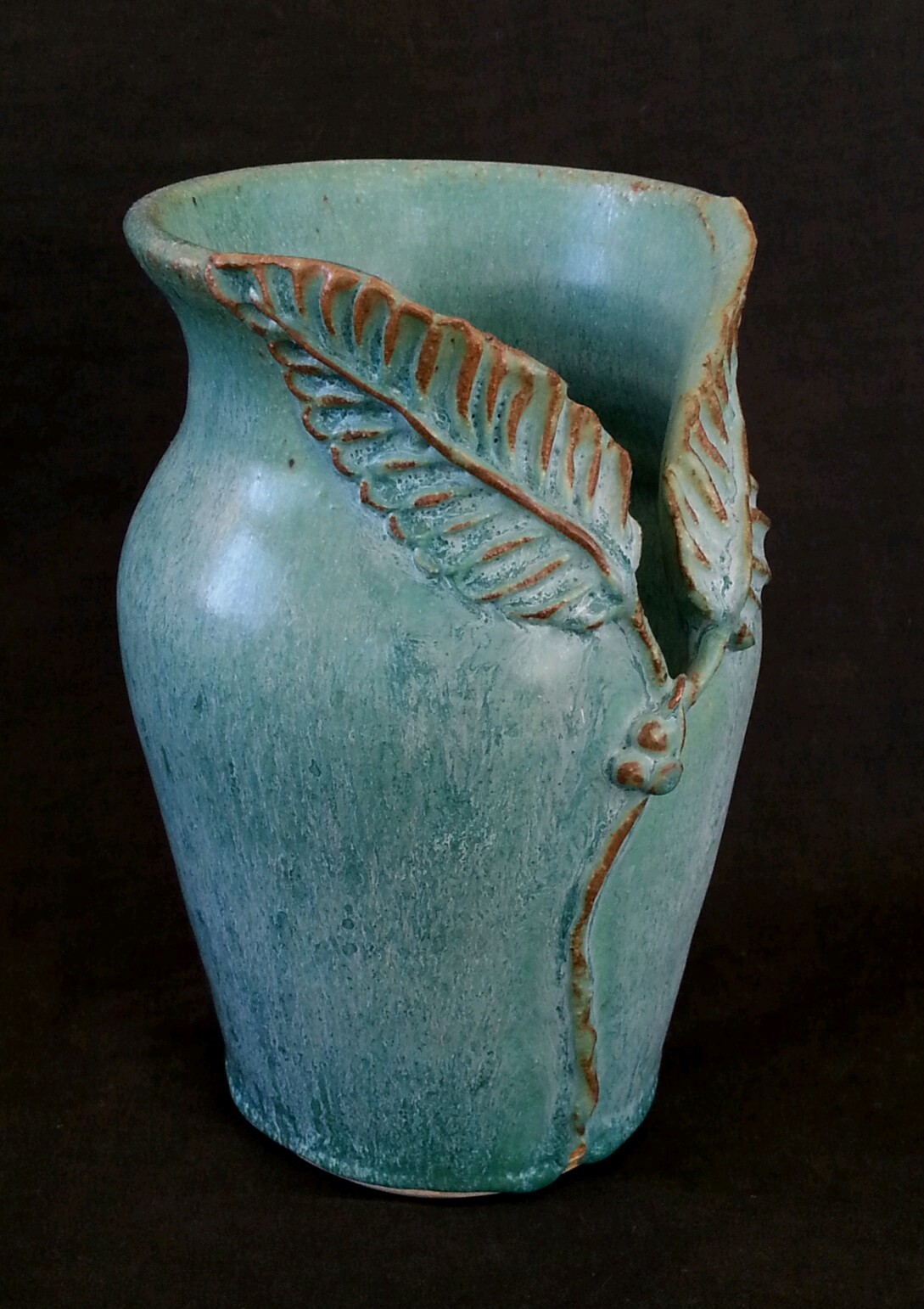 Vintage Haas art pottery turquoise stoneware vase 6.75 inches