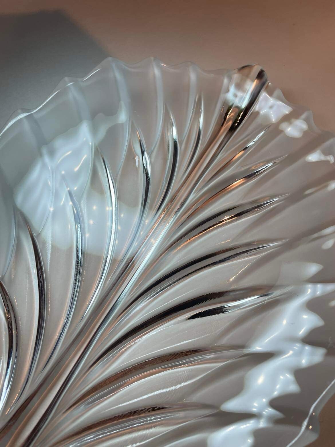 Vintage Mikasa Frosted Walther Glass, Crystal Leaf Platter 11.5” See Pics