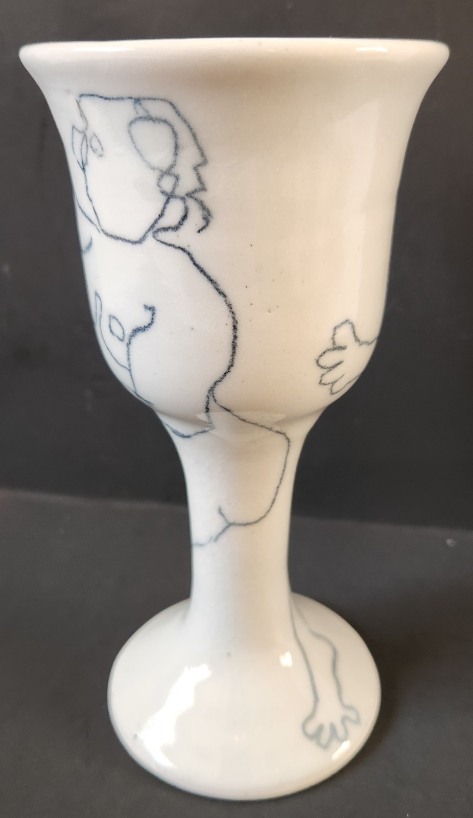 Vintage 1970’s Studio Pottery Goblet Vase Abstract Minimalist Line Art
