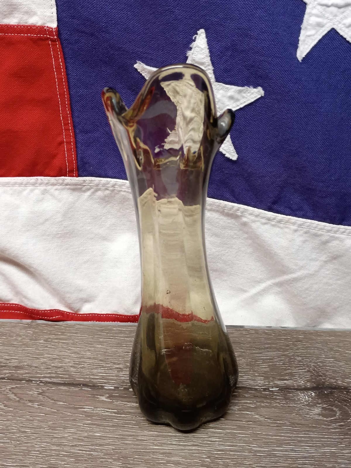 swung smoke glass vase vintage 9 1/2 Inch