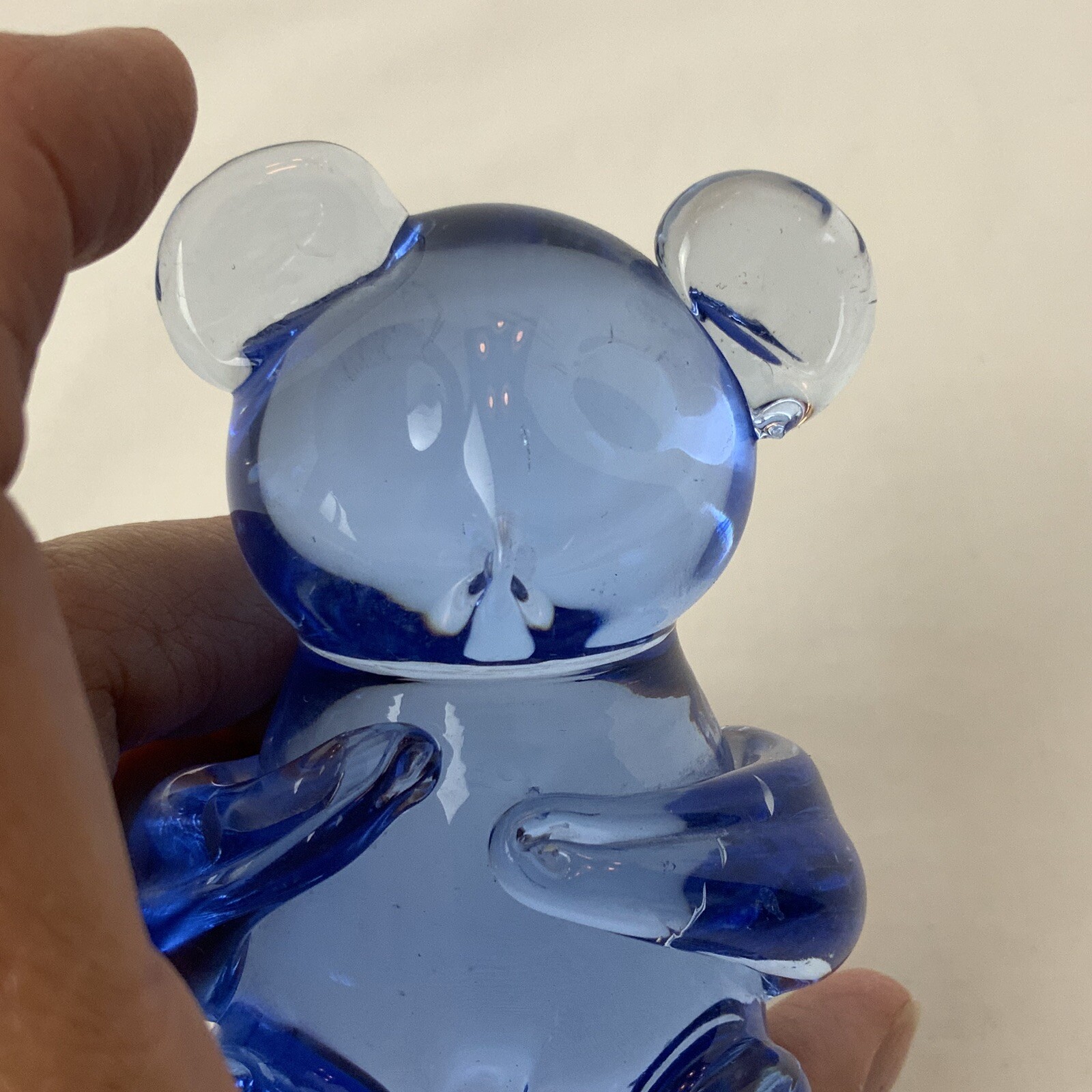 VTG Blown Glass Blue Bear Figurine United States Commemorative Fine Arts Gallery