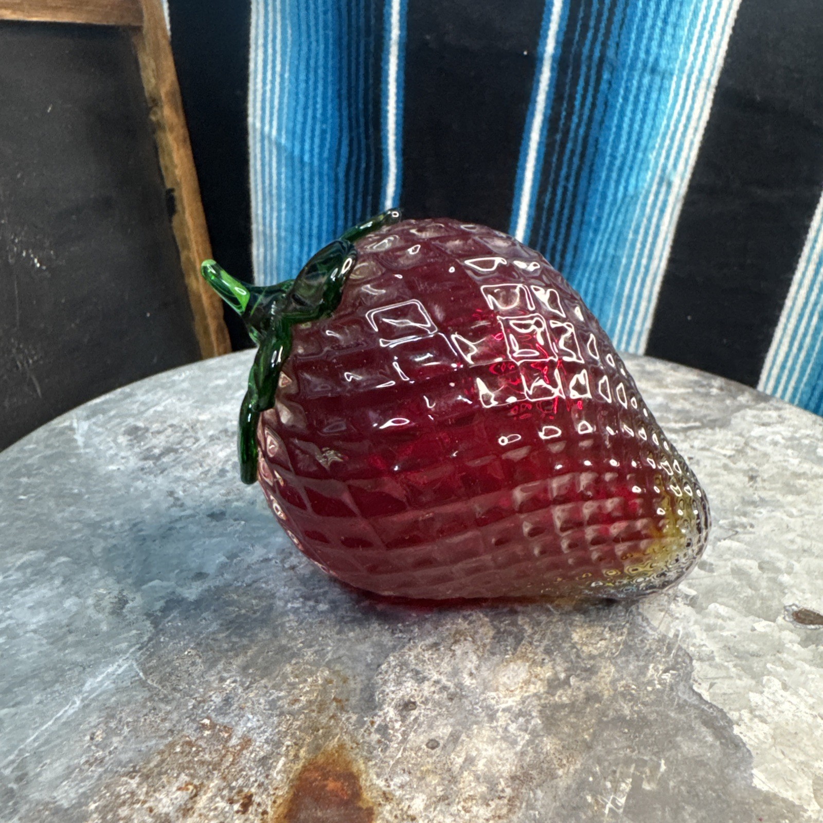 Italian Art Glass Strawberry Red Murano Style Hand Blown Fruit Decor 5”