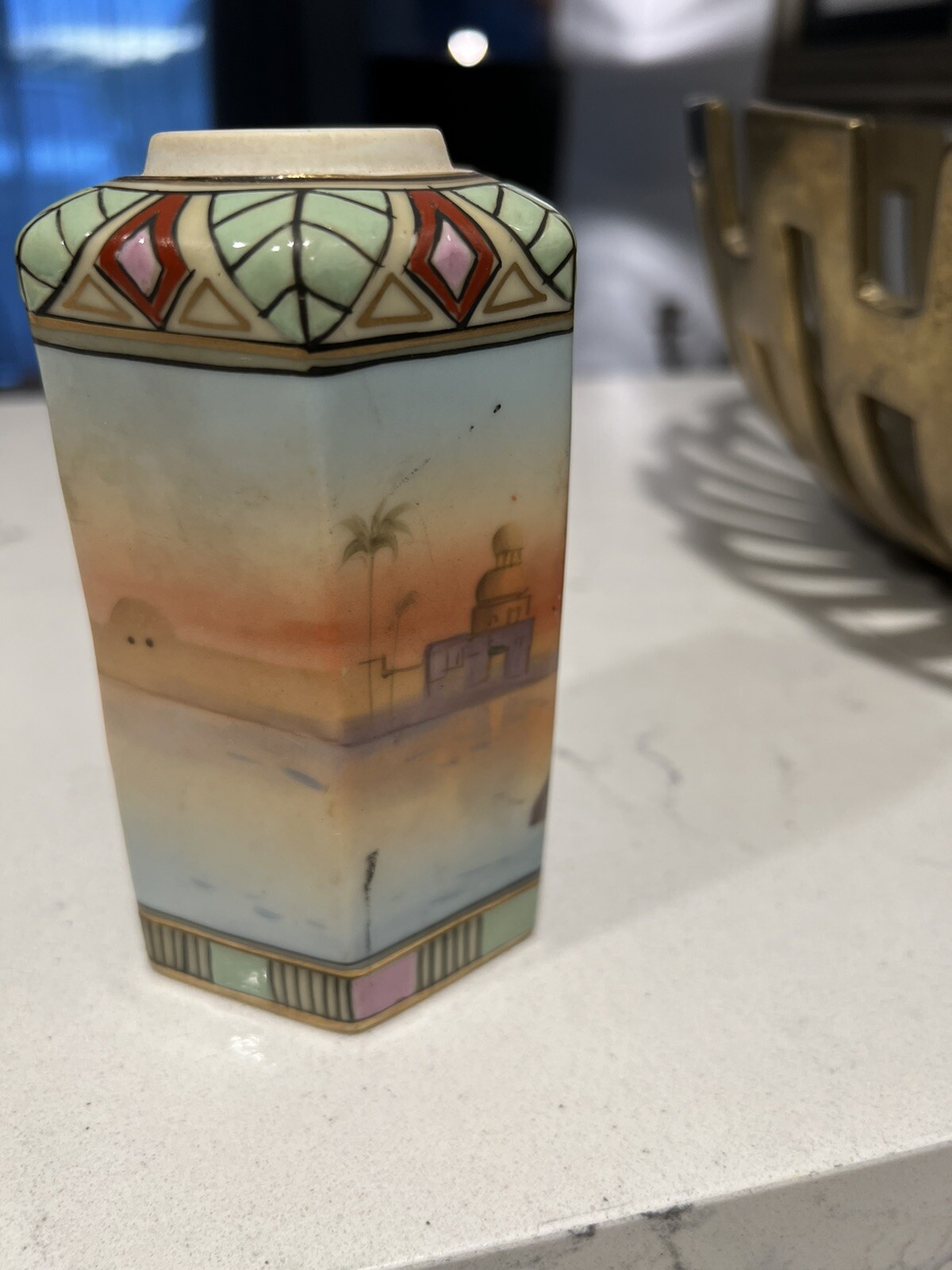Nippon Porcelain Hand Painted Vase Figure was Palm Tree Must SEE !