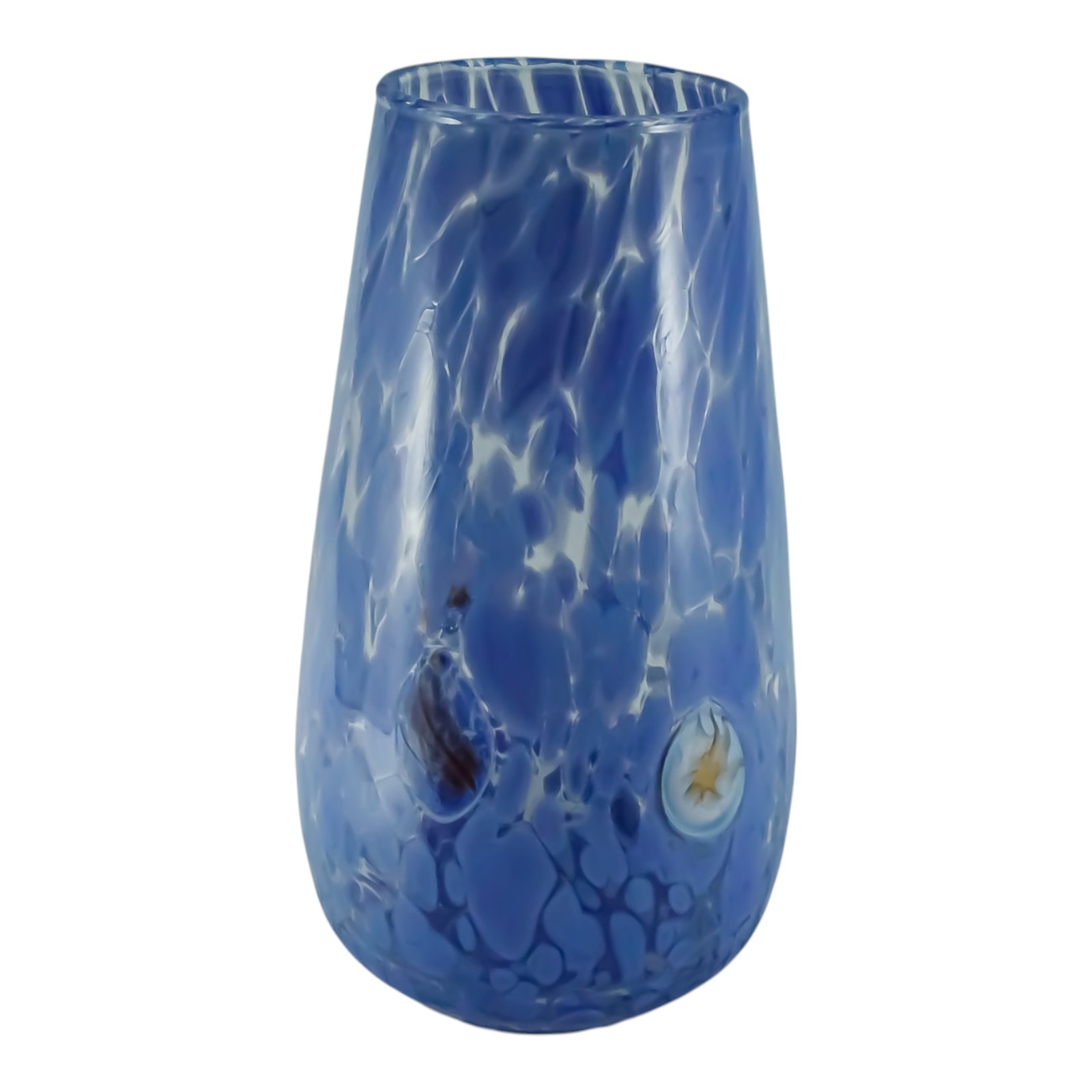 Large Murano Glass Vase Blue Multi Millefiori 22.5cm