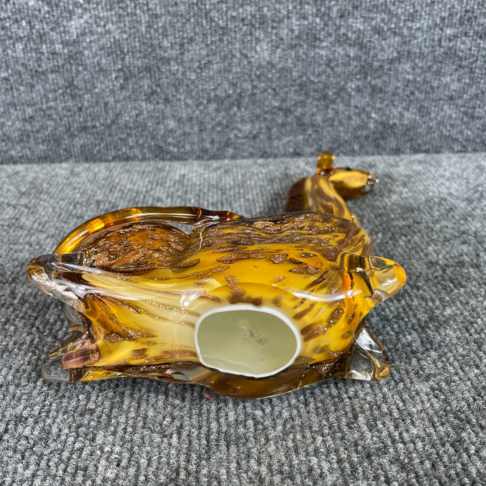 Vintage 70s Murano Style Glass Amber Gold Aventurine Giraffe Figurine Italy 9″