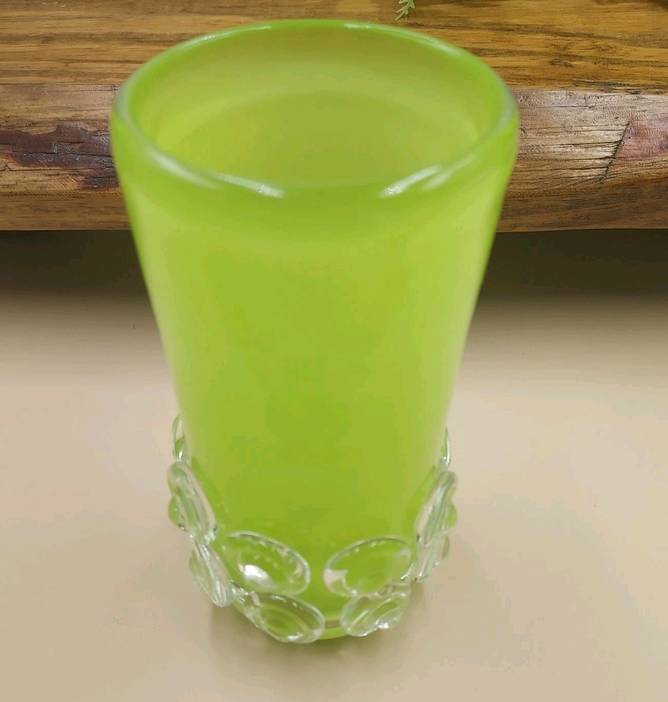 Vtg MCM Lime Green Art Glass Vase PRUNTS Thick Empoli Style Italian / Chartreuse