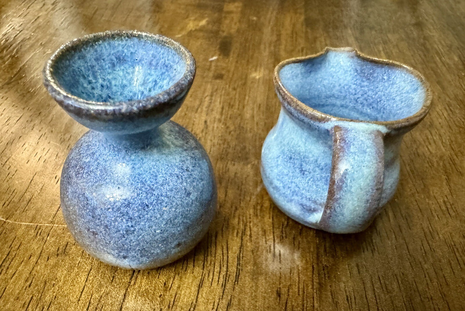 Studio Art Pottery Mini Speckled Brown Blue Stoneware Vintage Signed MCM 2.5”