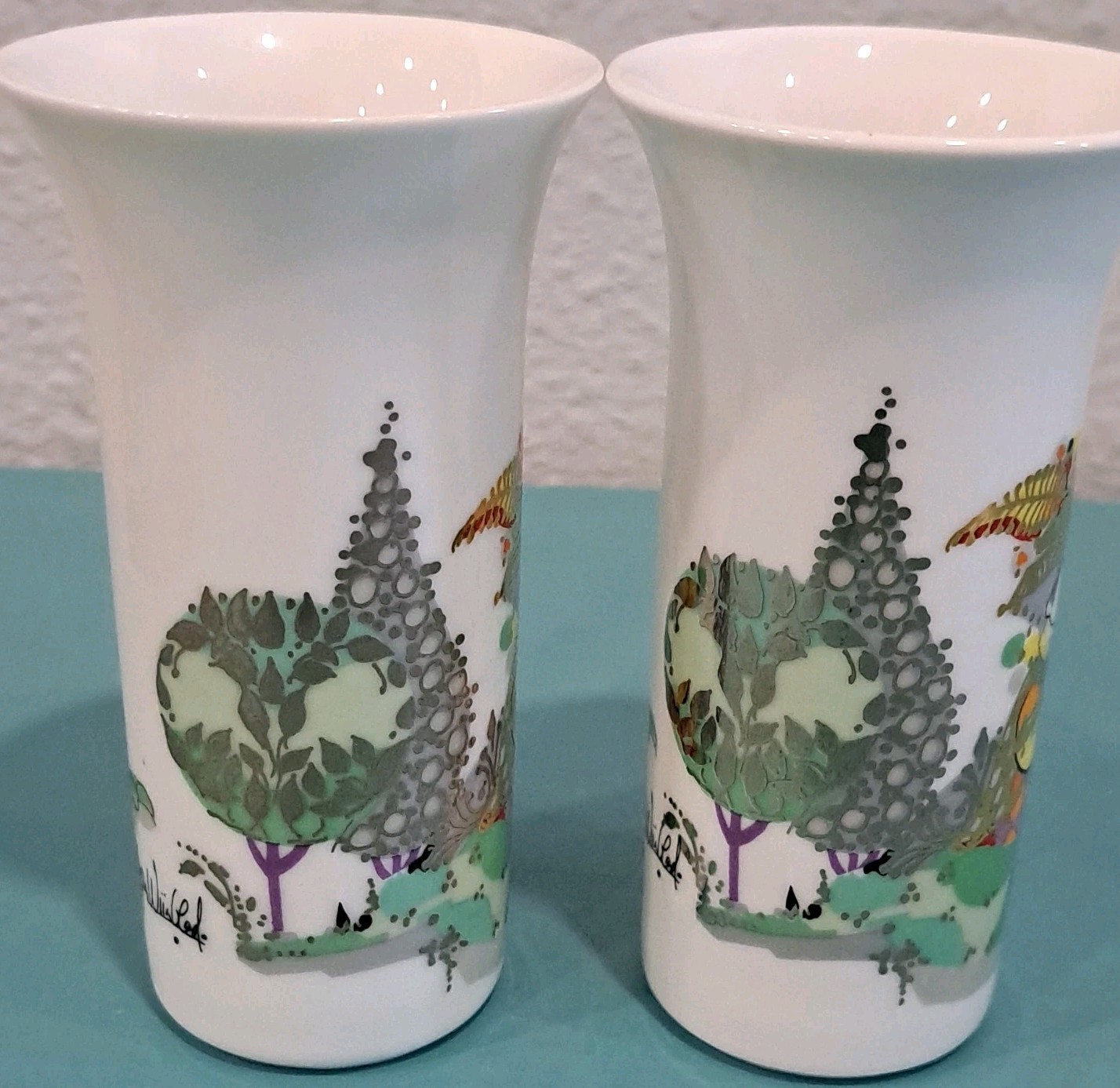 Vtg Rosenthal Bjorn Wiinblad Night Music Germany 4″ Porcelain Vase Set Of 2
