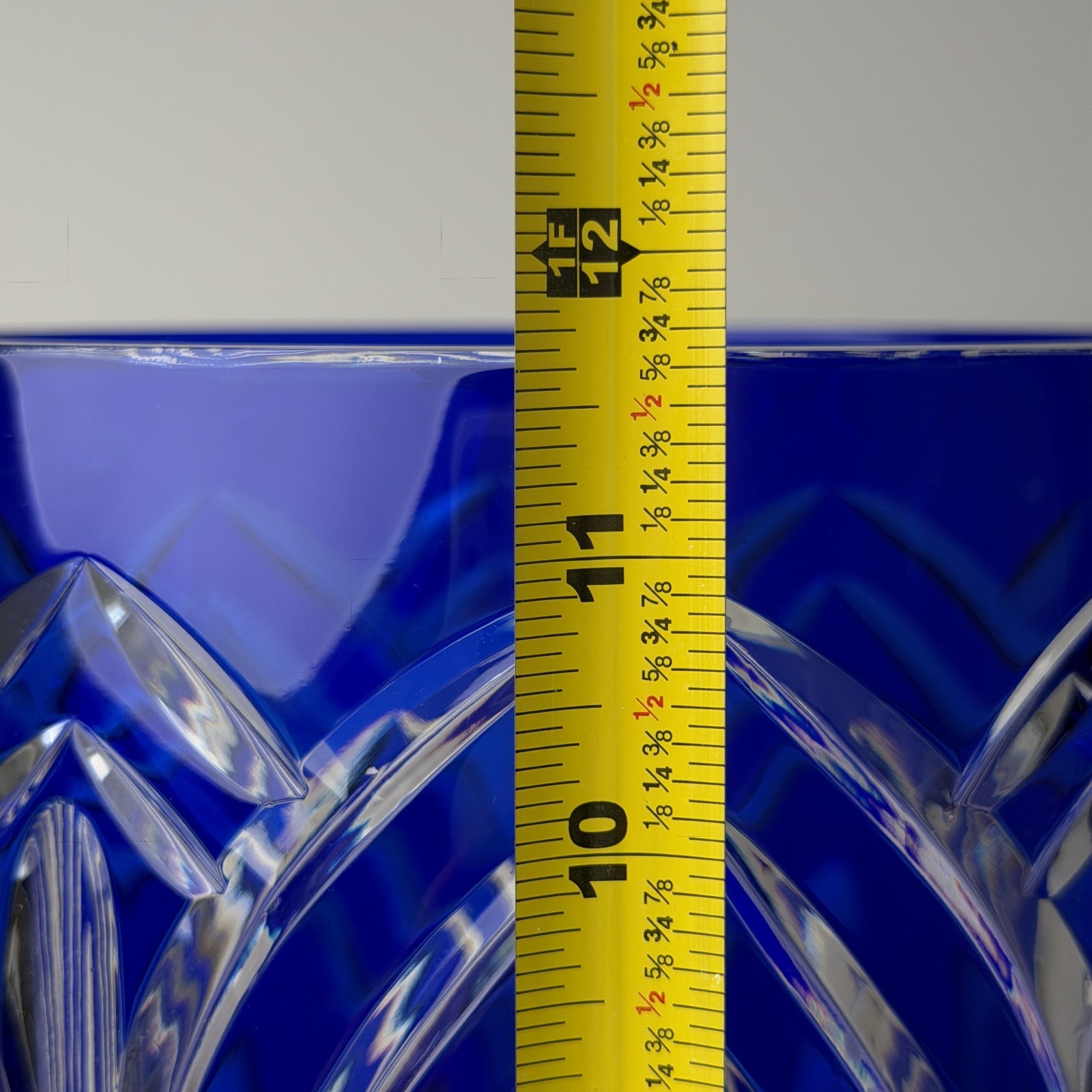 Vintage Cobalt Blue Crystal Cut Vase 11.75″ Gothic Arch Fluted Centerpiece Ooak