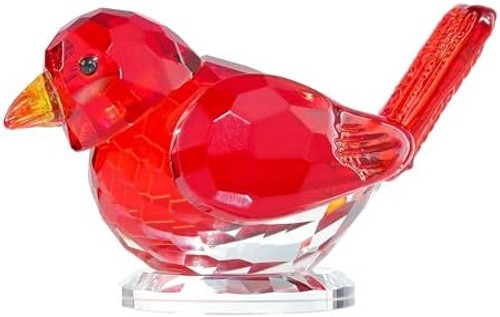 Qianwei Red Crystal Bird Figurine Collectible Handmade Blown Glass Decor | Cr…