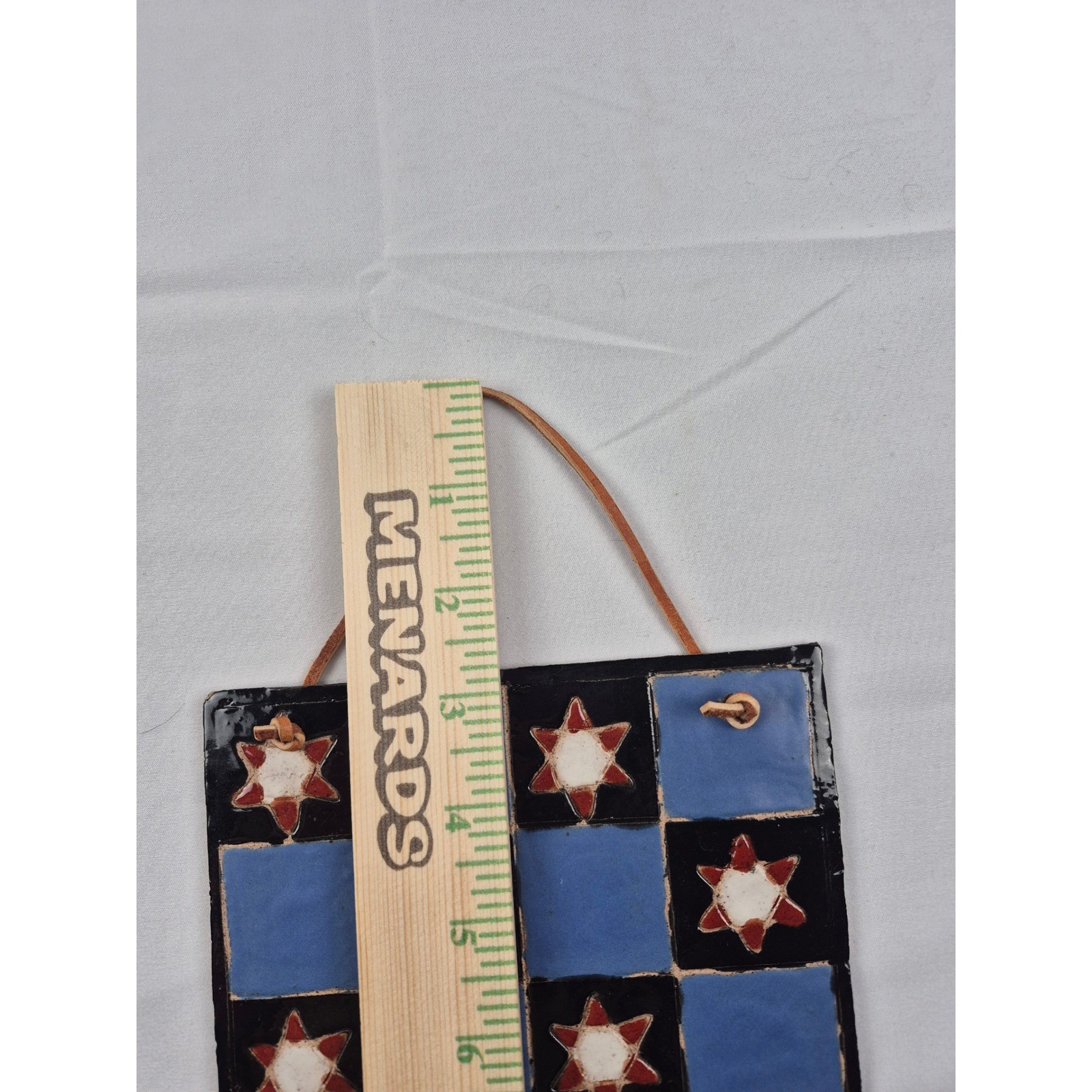 6 x 6 Handmade Pottery Quilt Pattern Wall Plaque Folk Art Ceramic Tile Signed