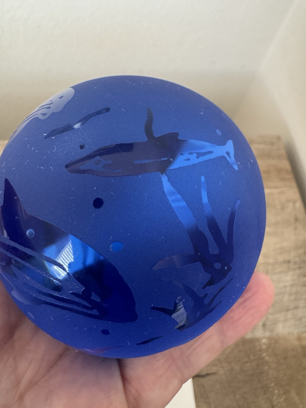 Blue Glass Paperweight Round Whales Ocean Water 3” Frosted