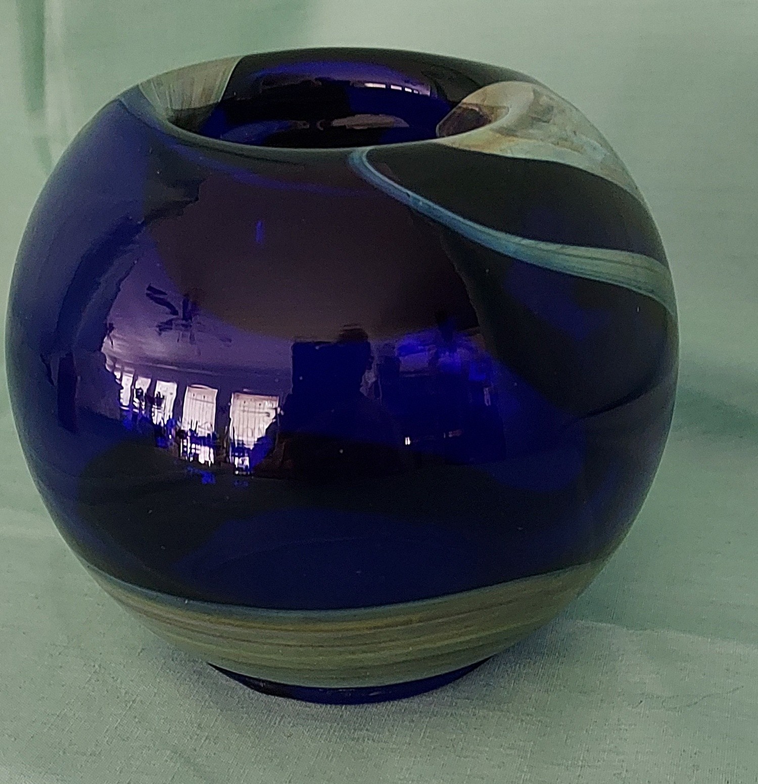 Ahmed Fouad Cobalt Blue/Gold Blown Glass Candleholder/Vase Egypt EUC