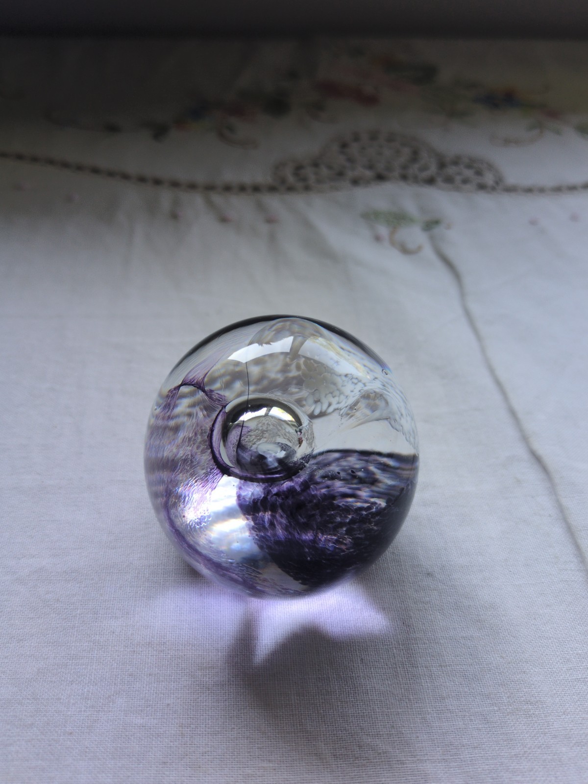 Vintage CAITHNESS Moon Crystal Scotland Yellow, Purple , White Swirl 2″