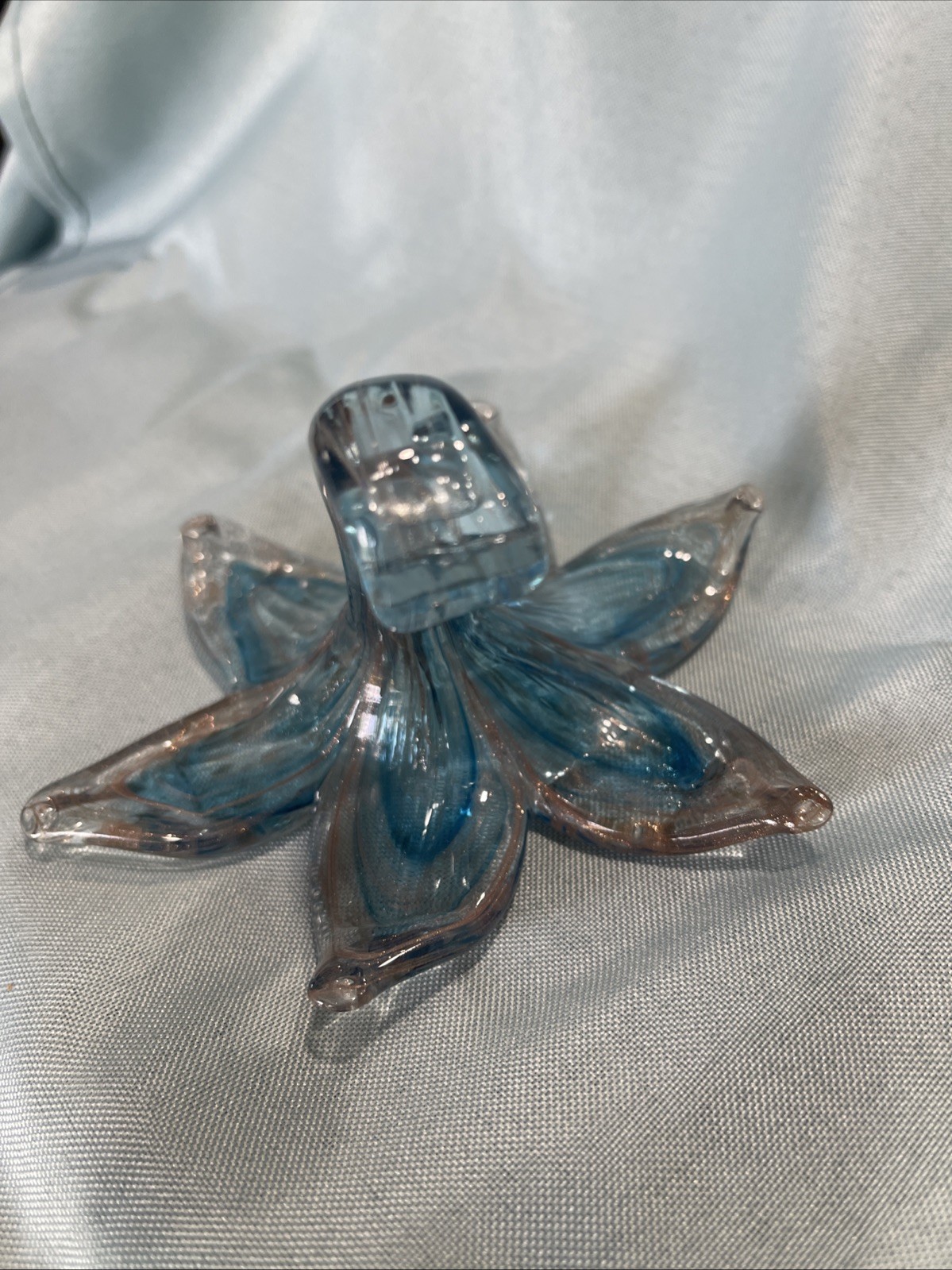 Glass Stemmed Flower Swirls Of Blue And Clear Colors