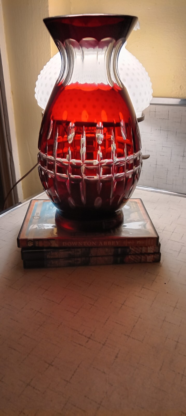 Czech Vintage 10 1/2 Inch Ruby Red Cut To Clear Crystal Bohemian Vase MCM Read