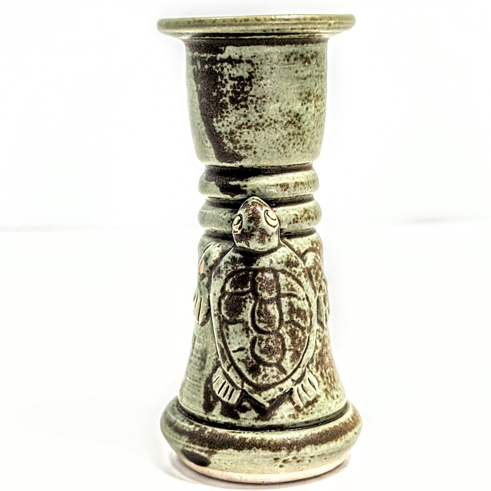 Artisan Hand Thrown Pottery Turtle Fish Taper Candlesticks Bahali 5″