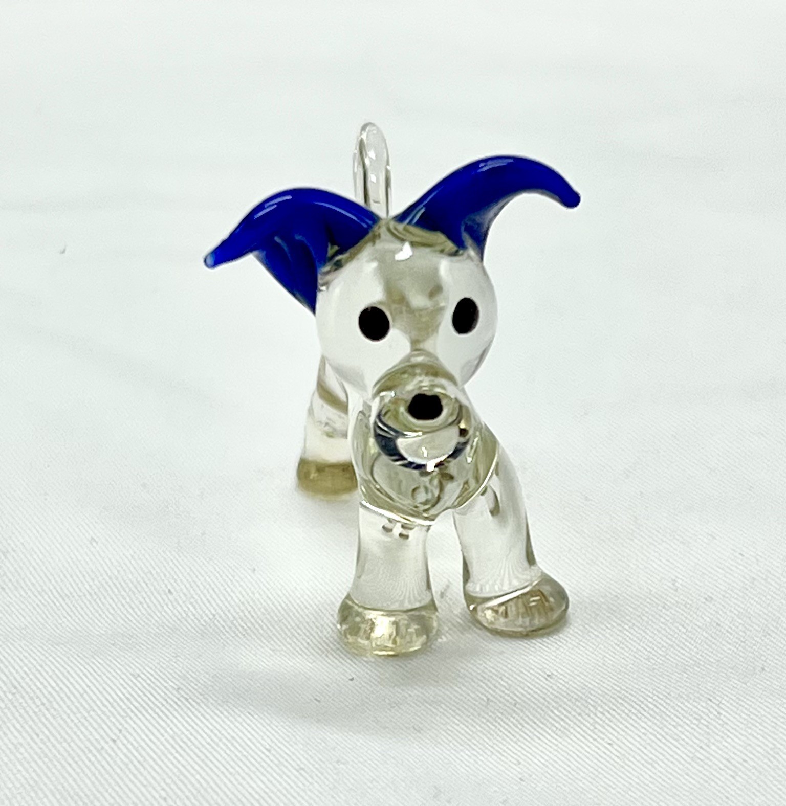 DACHSHUND Blue & Clear Dog Collectible Hand Blown Art Glass Figurine Puppy