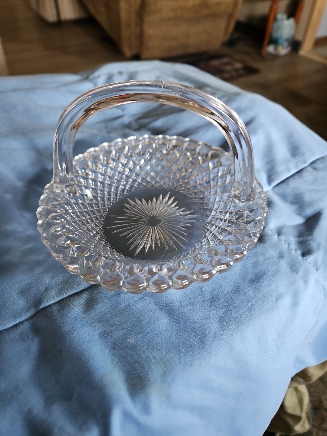 English Hobnail crystal small basket by Westmoreland
