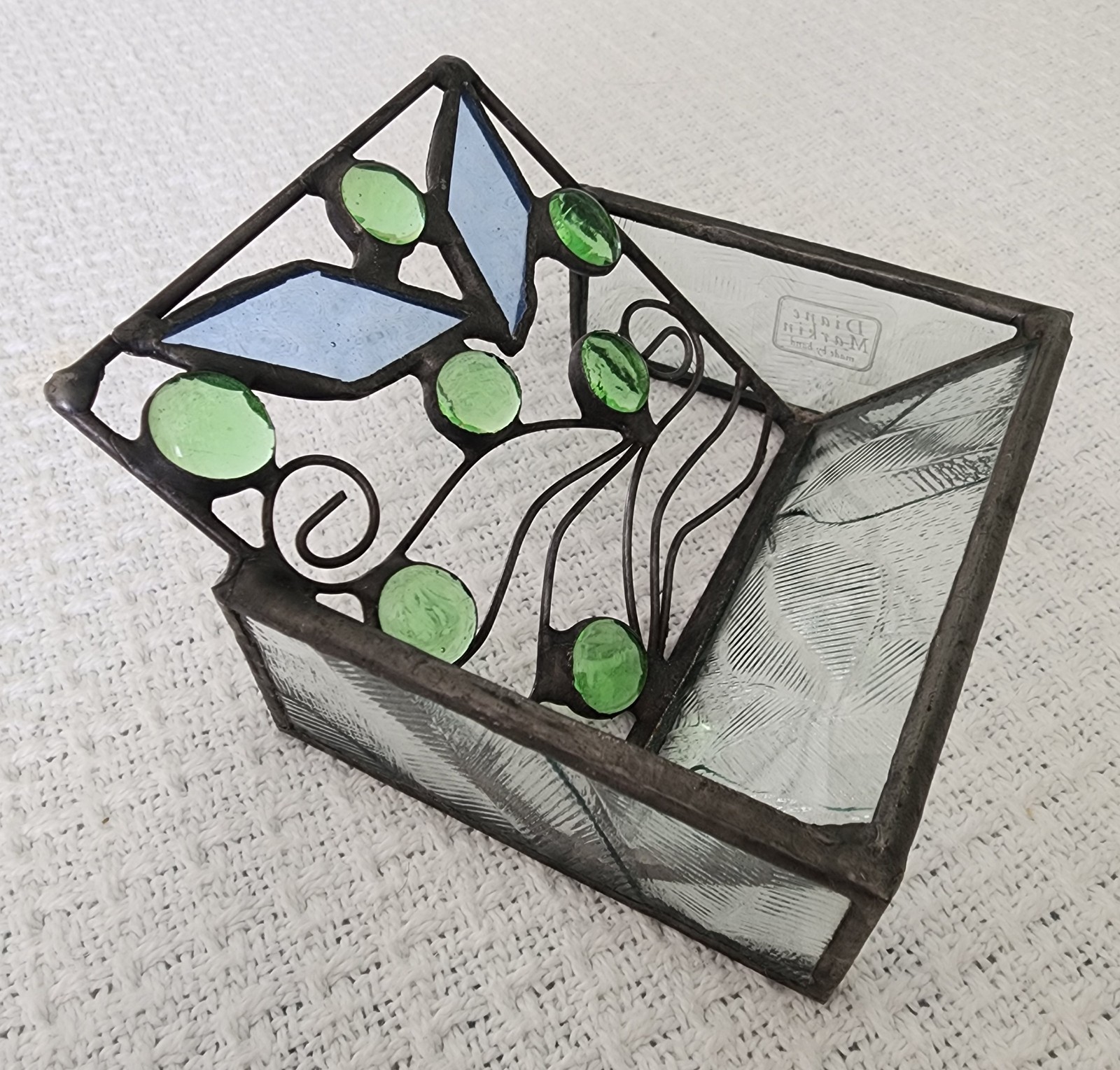 Stained Glass & Bead Art Business Card Phone Holder Handmade By Diane Markin