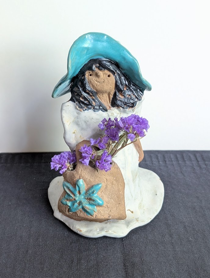 Helen Slater Metlox Folk Art Pottery Poppytrail Poppet Colleen Girl w/Coiled Hai
