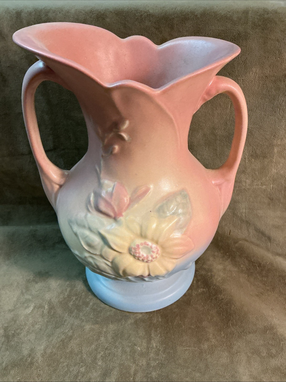Vintage HUll Art Pottery Pink And Yellow Magnolia Blossom 8 1/2 Inch Vase