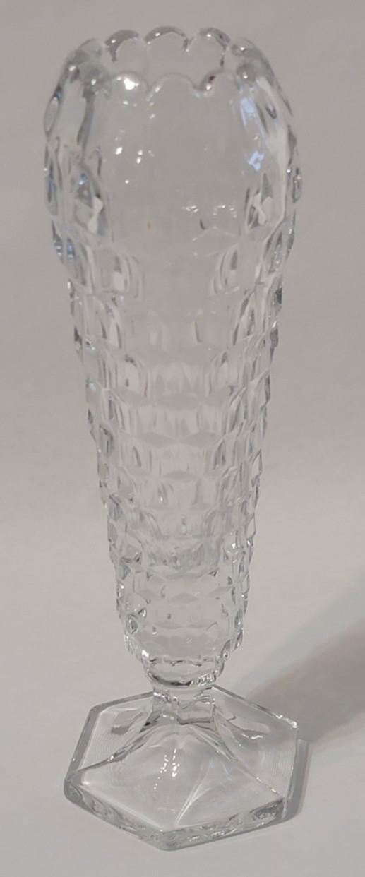 American Cube/Cubist Fostoria Clear Glass Hexagonal Footed Cupped Top Bud Vase