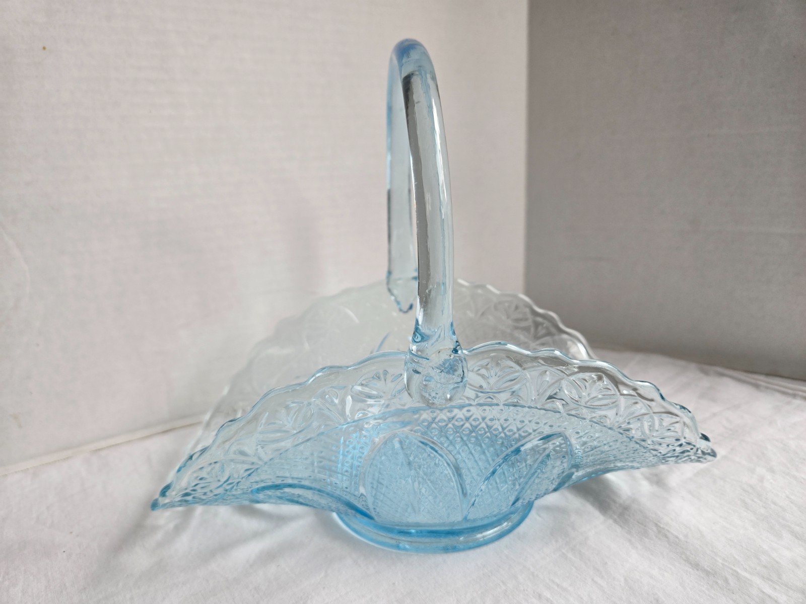 Princess House, Blue Glass Basket, Flower Basket 8 Inch Tall # I