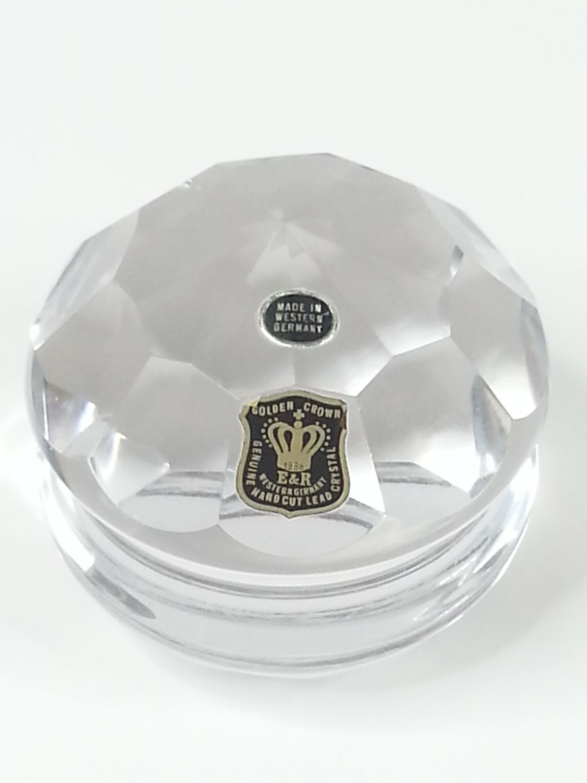 Vintage Yo Yo Paperweight Golden Crown Hand Cut Lead Crystal Western Germany