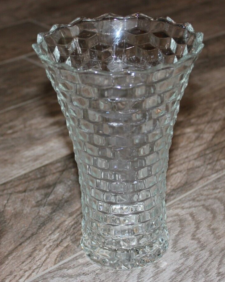 Vintage Homco Home Interiors USA Clear Glass American Cubist Flared Vase. VGVC!