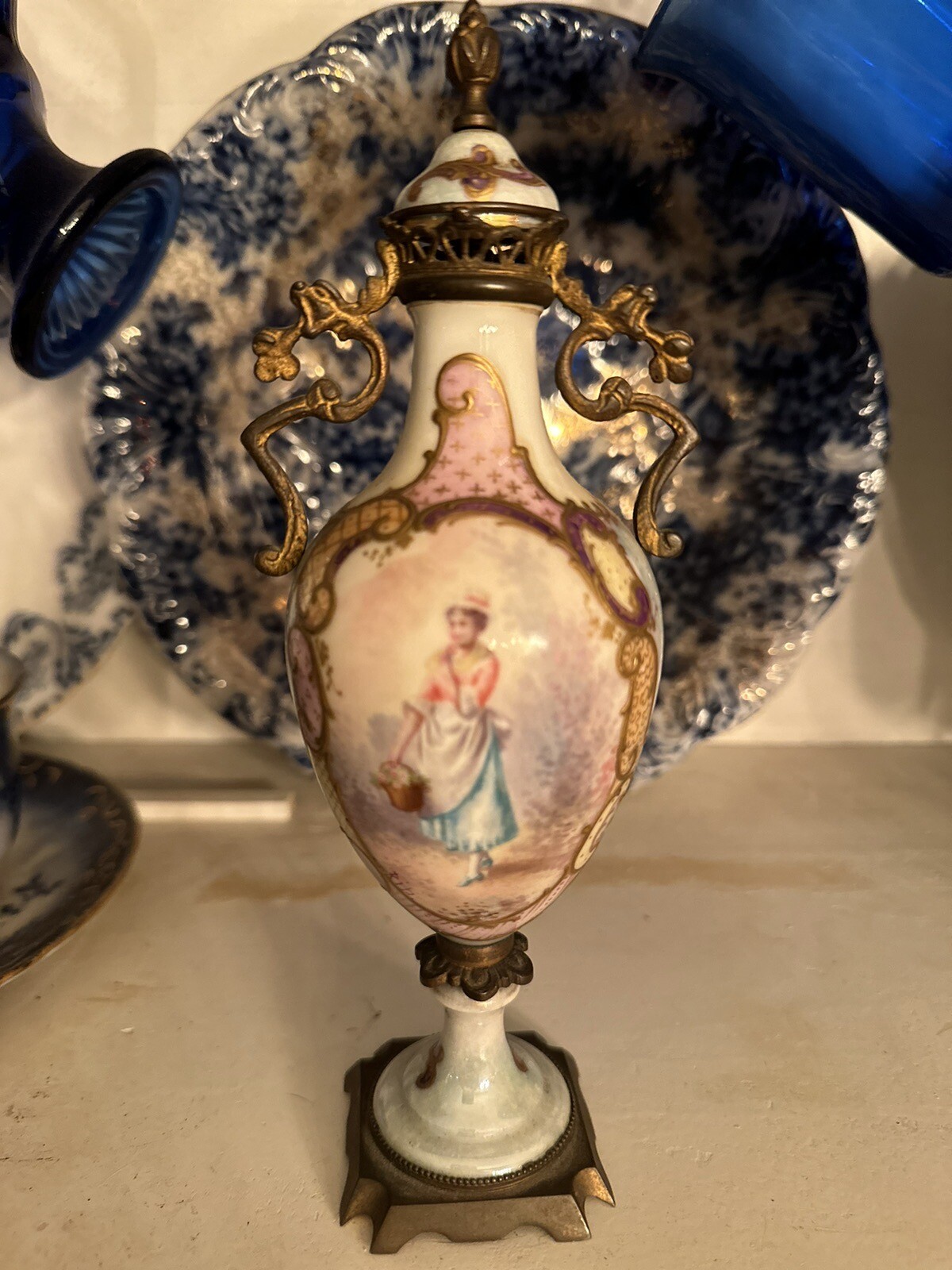 French Serves Porcelain & Bronze Victorian Portrait Urn