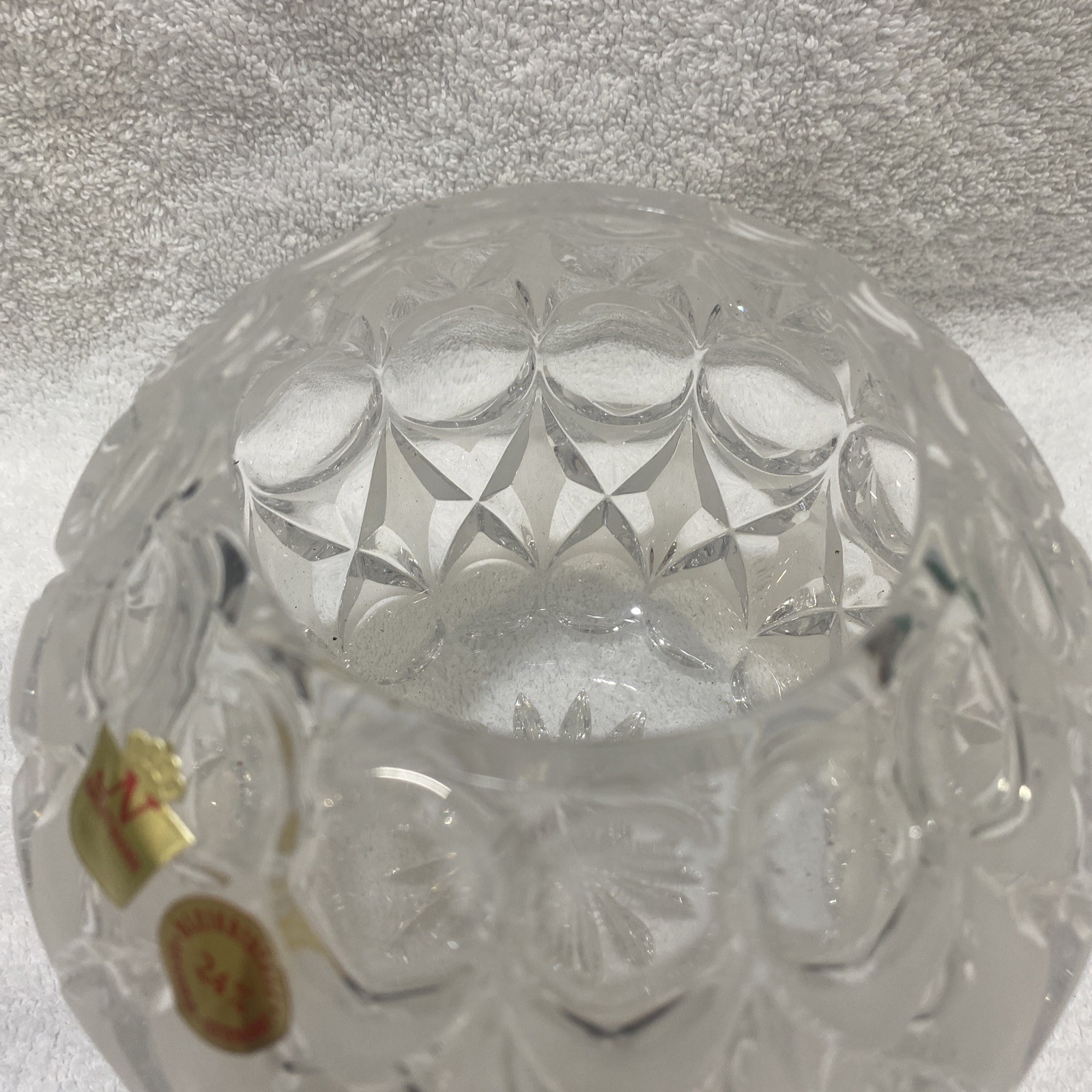 Vintage Nachtmann Bleikristall Emerald Cut Crystal Rose Bowl Vase 5.5″ 3.5lbs