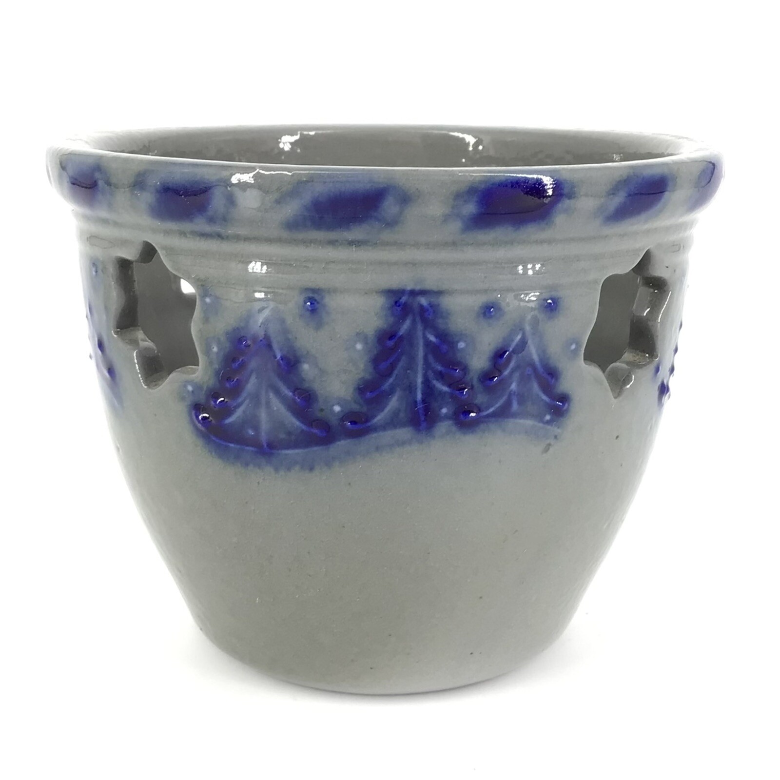 Eldreth Pottery Candle Crock Luminary Salt Glaze Trees Stars 1998 Vintage 003