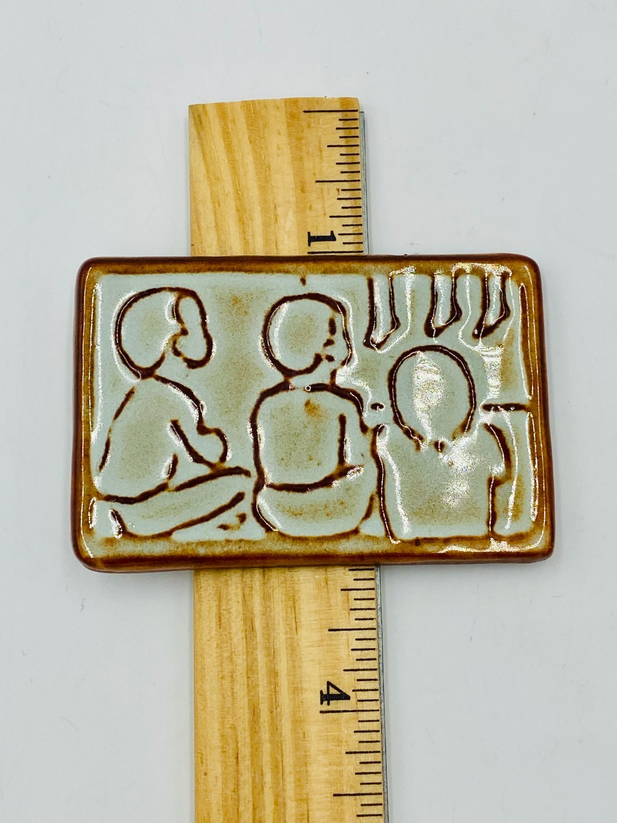 Nicodemus Pottery Ferro Stone Christmas Ornament “Three Children” Rectangle