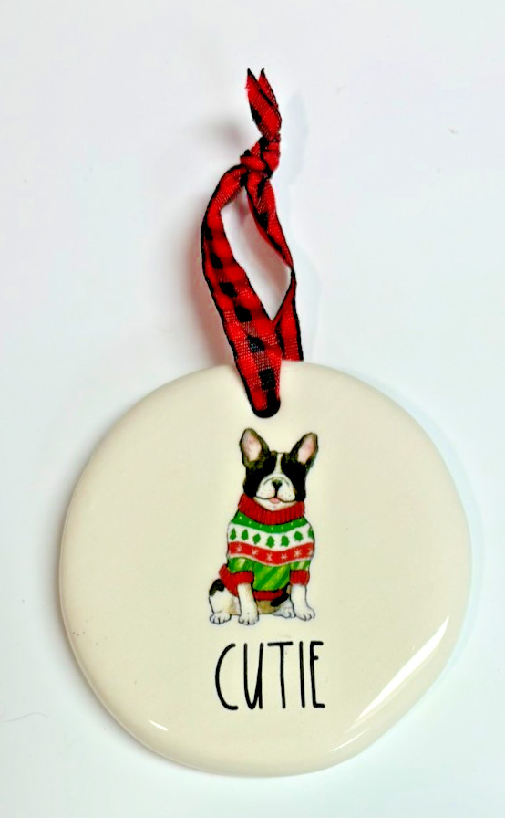 Rae Dunn Cutie Christmas Ornament French Bulldog In a Fancy Christmas Sweater