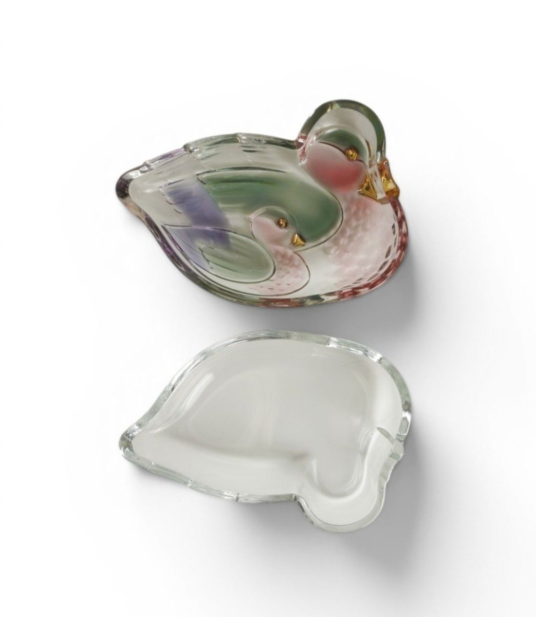 Vintage Walther Glas Duck Family Lidded Glass Trinket Box West Germany 6″
