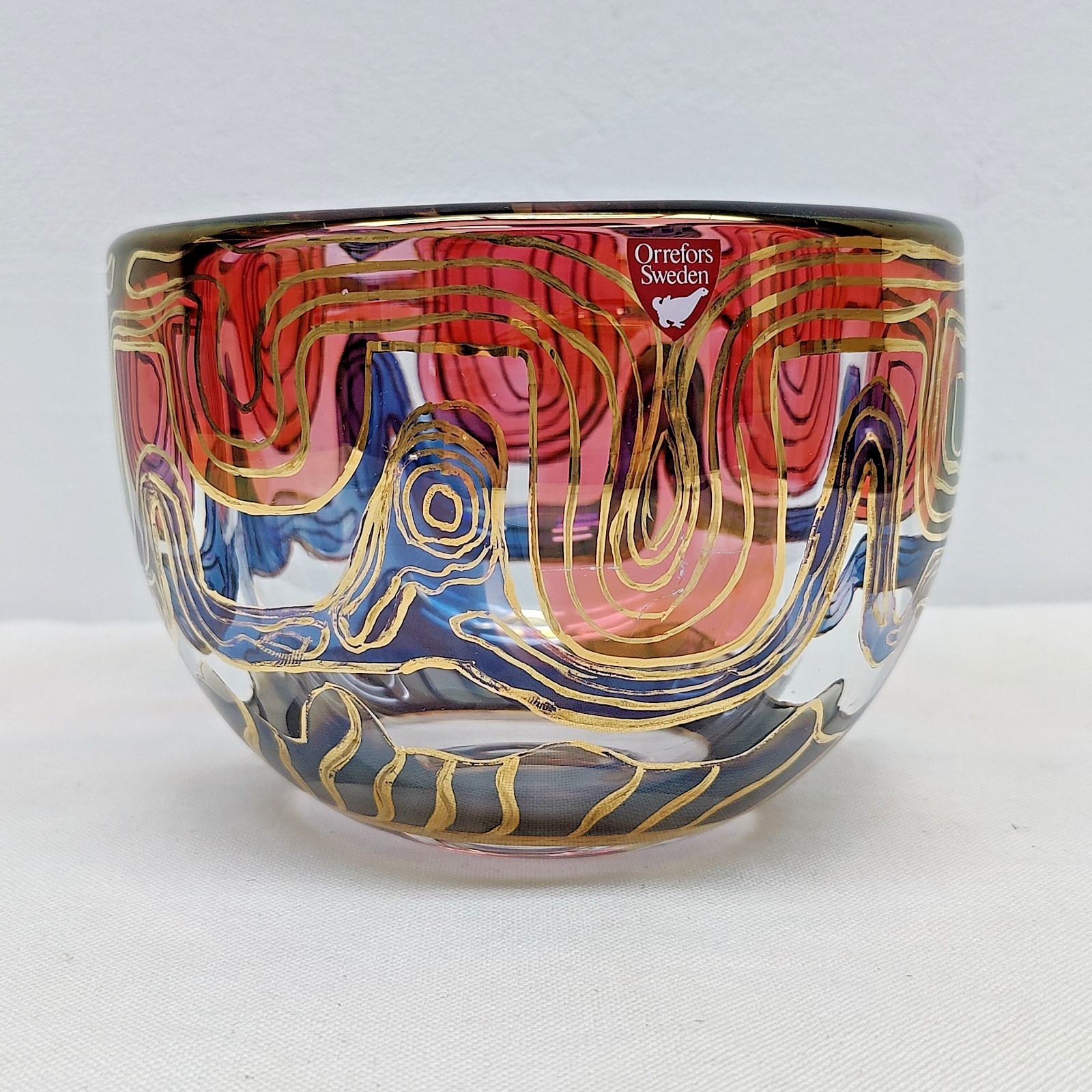 Orrefors Expo Jan Johansson Bowl Vase The Sea Pattern Red Blue Green Gold RARE
