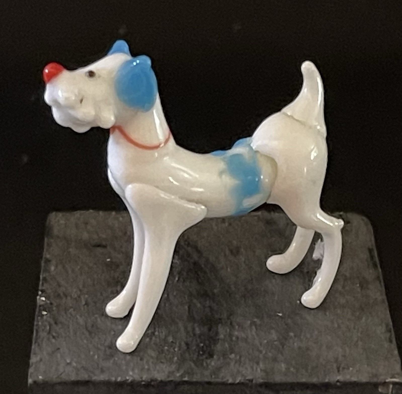 Hand Blown Colorful Murano Mini Dog Figure Spun Glass White & Blue
