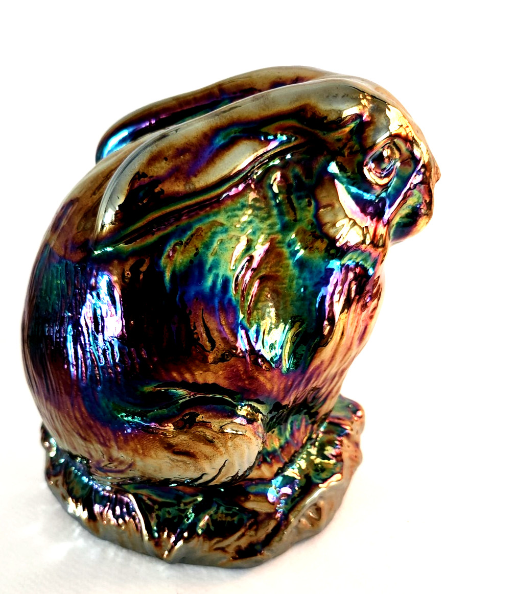Vtg. Fenton Amethyst Carnival Glass Rabbit, 6″
