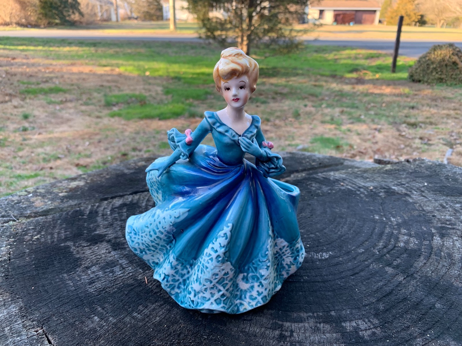 RELPO Lady Planter Head Vase 1950s MCM Blue Ball Gown #5714 MINT COND Japan