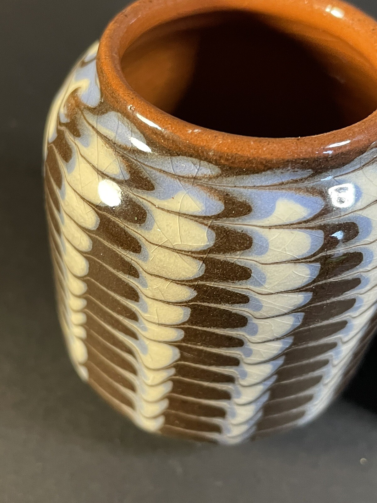 Bulgarian Ceramic Feathered Glazed Pottery Tea Light Candle Holders? 3.25”